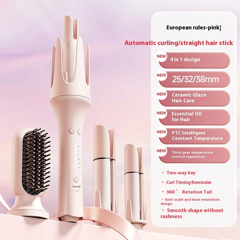 (image for) 4 In 1 Automatic Curling Iron Egg Roll 3 Levels Heating Adjustable 38mm One-Button Big Wave Curling Iron Hair Straightener